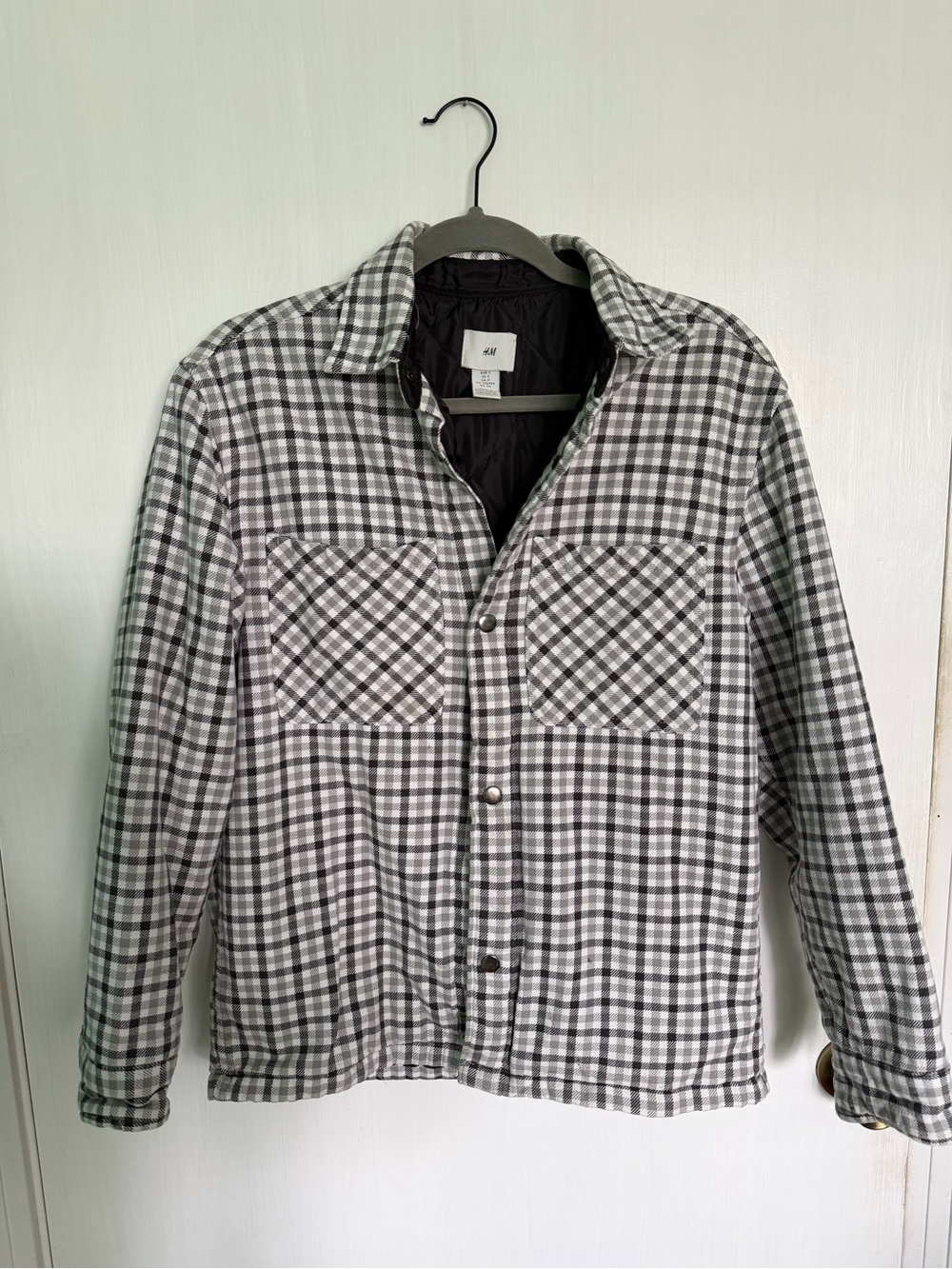 H&M Men's Black and Gray Plaid Shirt Jacket